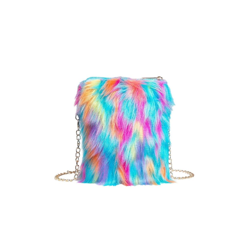 Faux Fur Color Block Chain Shoulder Bag Furry Zier Small Handbags :P